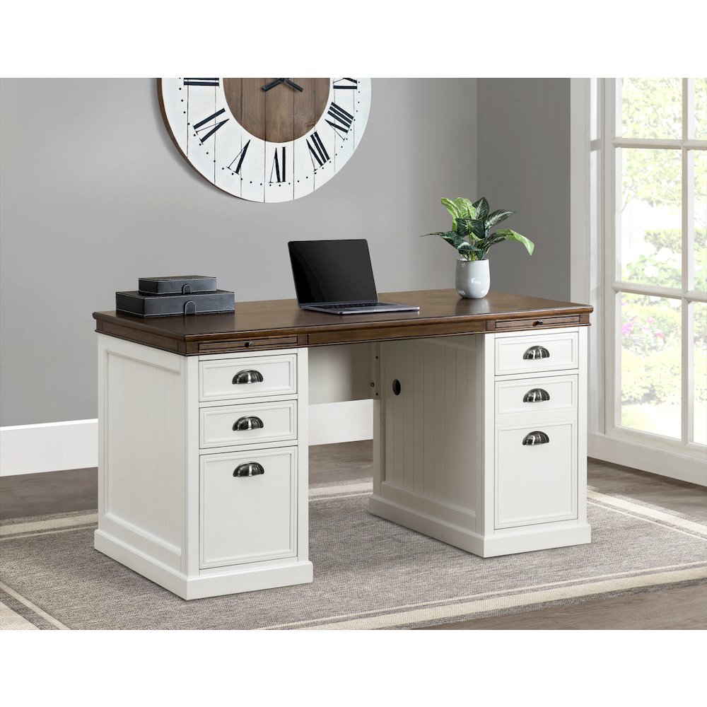 58 in. Richland Double Pedestal Desk, Home Office Computer Desk Work Station