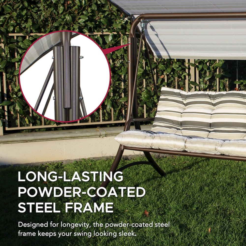 3-Person Deluxe Outdoor Patio Garden Steel Frame Swing
