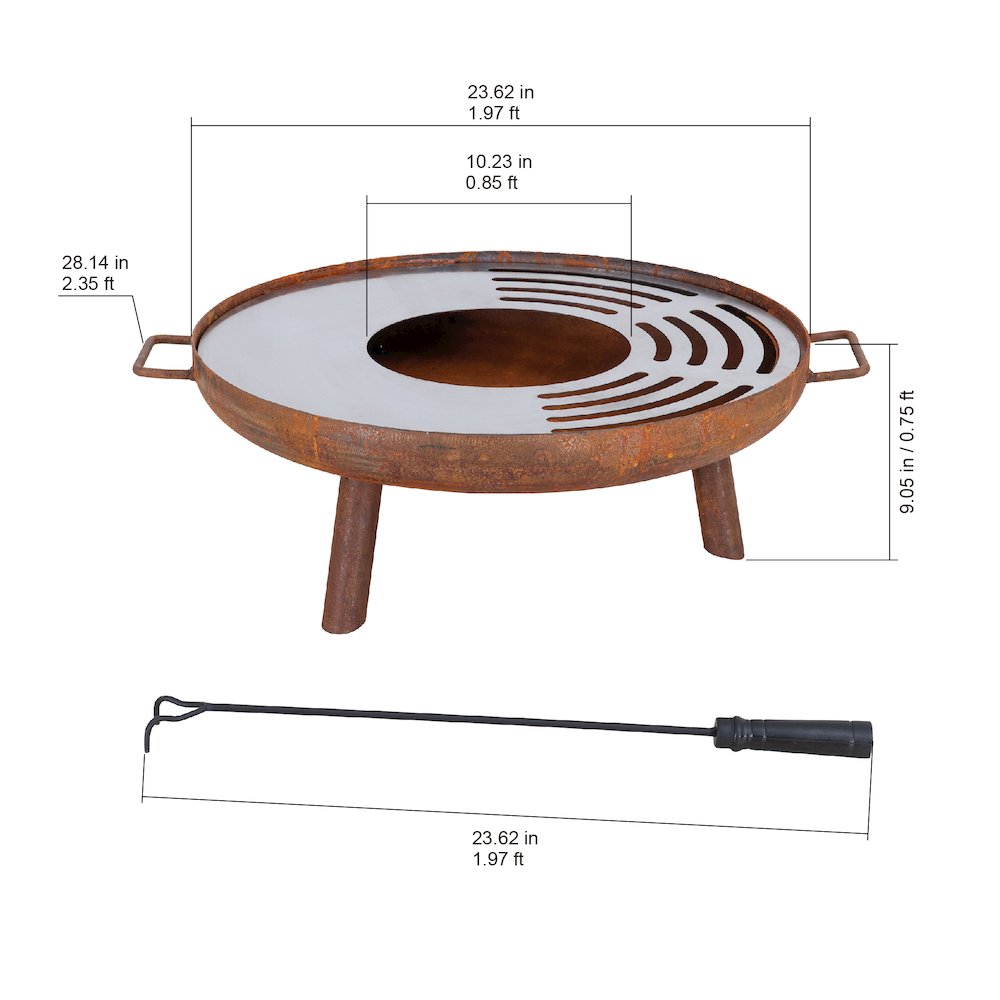 28 in. Fire Pit Outdoor Steel Rusic Firepit Patio Wood Burning Fire Pits