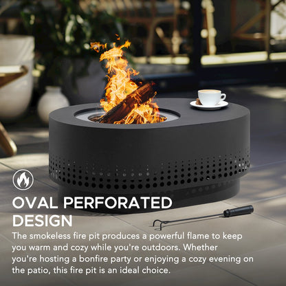 38in. Grey Halton Oval Steel Low Smoke Wood Burning Fire Pit in Gray