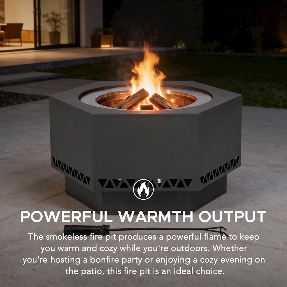 28in. Grey Hexagonal Stainless Steel Low Smoke Wood Burning Fire Pit