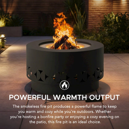 28in.Grey Halton Round Steel Low Smoke Wood Burning Fire Pit in Gray