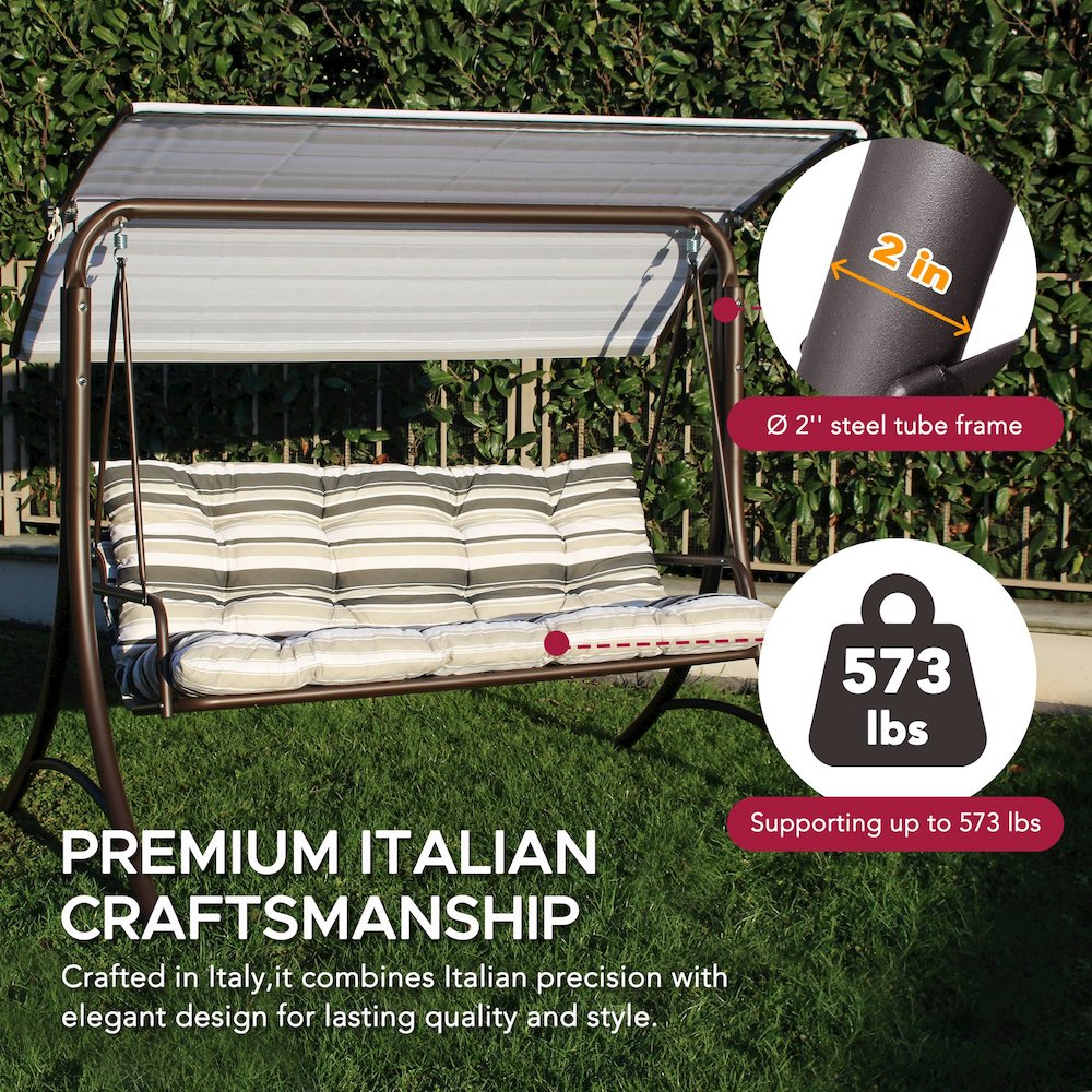 3-Person Deluxe Outdoor Patio Garden Steel Frame Swing