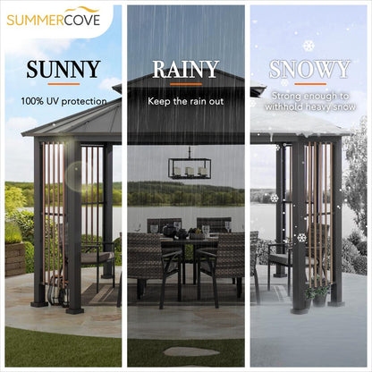 Sunjoy 11 x 13 ft Hardtop Gazebo Outdoor 2-Tier Steel Hardtop Metal Gazebo