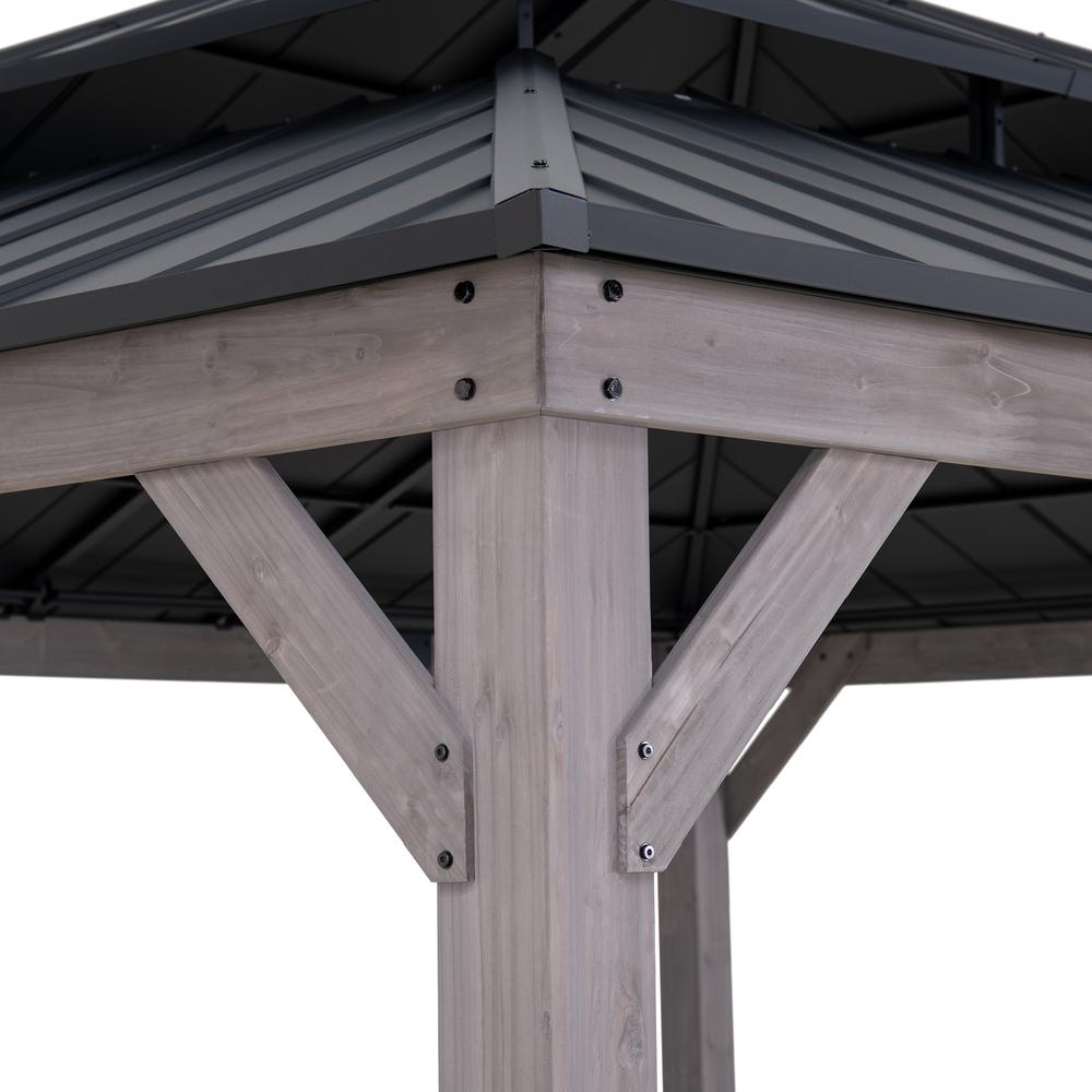 13 ft. x 15 ft. Cedar Framed Gazebo with Black Steel 2-tier Hip Roof Hard Top