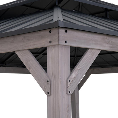 13 ft. x 15 ft. Cedar Framed Gazebo with Black Steel 2-tier Hip Roof Hard Top