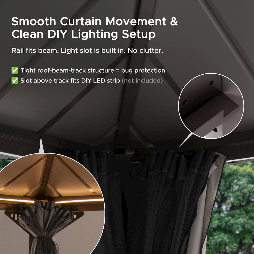 16 ft x 12 ft Hardtop Gazebo, Steel & Polycarbonate Roof, Brown Aluminum Posts