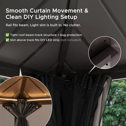 16 ft x 12 ft Hardtop Gazebo, Steel & Polycarbonate Roof, Brown Aluminum Posts