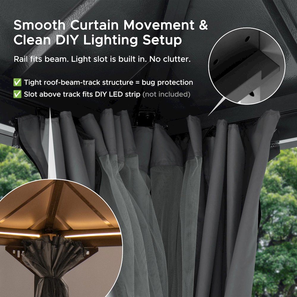 16 ft x 12 ft Hardtop Gazebo, Steel & PC Roof, Gray Woodgrain Aluminum