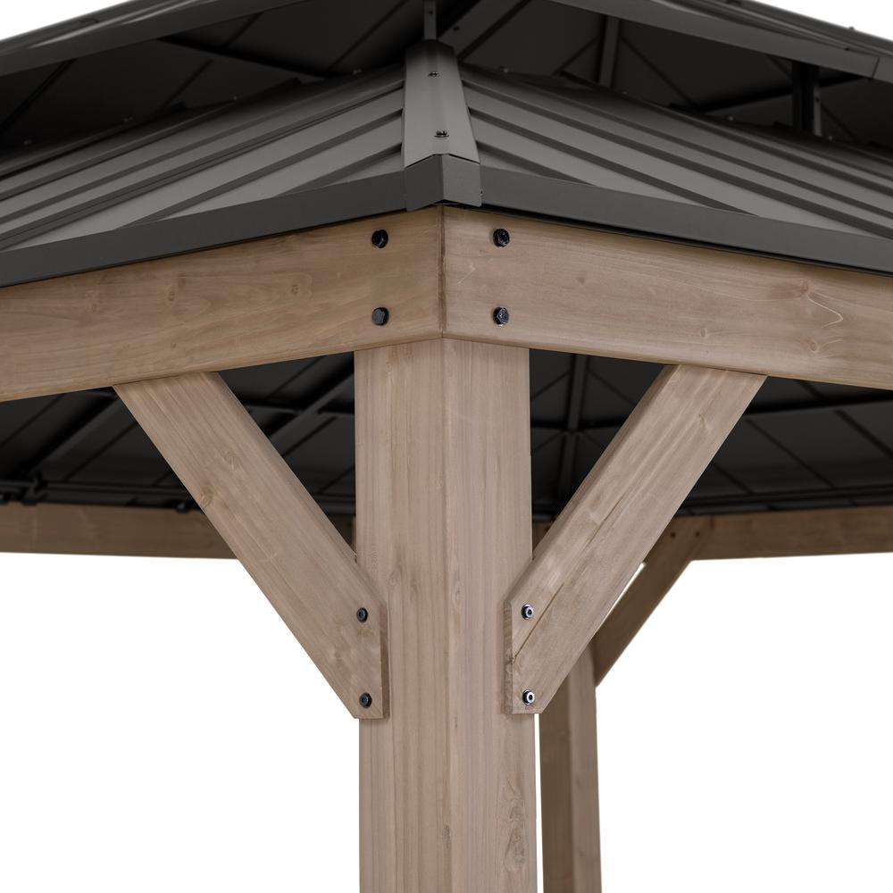 13 ft. x 15 ft. Cedar Framed Gazebo with Brown Steel 2-tier Hip Roof Hard Top