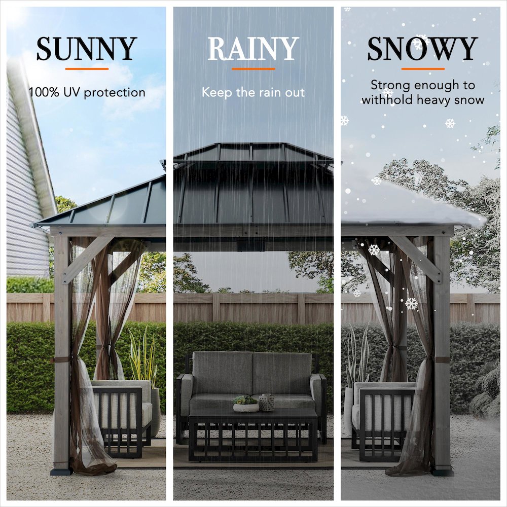 10 ft. x 12 ft. Cedar Wood Gazebo with Galvanized Steel Roof - Gray
