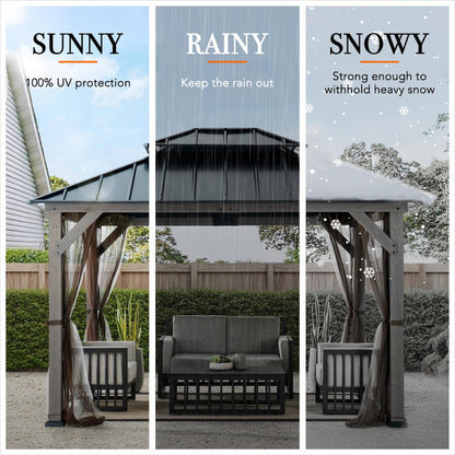 10 ft. x 12 ft. Cedar Wood Gazebo with Galvanized Steel Roof - Gray