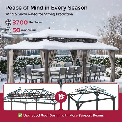 20 ft x 12 ft Hardtop Gazebo with Steel Roof, Brown Aluminum Frame
