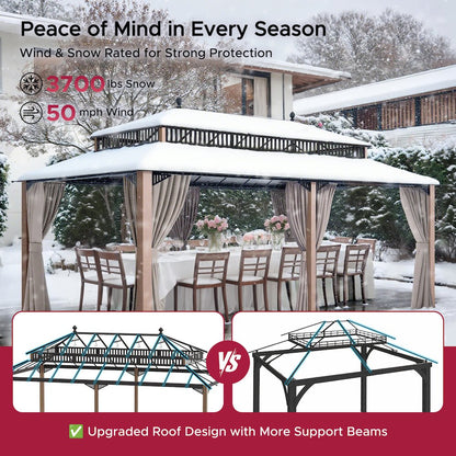 20 ft x 12 ft Aluminum Hardtop Gazebo with Polycarbonate Roof Hardtop, Woodgrain