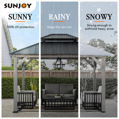 Wood Gazebo, Outdoor Patio Steel Hardtop Gazebo, Cedar Framed Wooden Gazebo