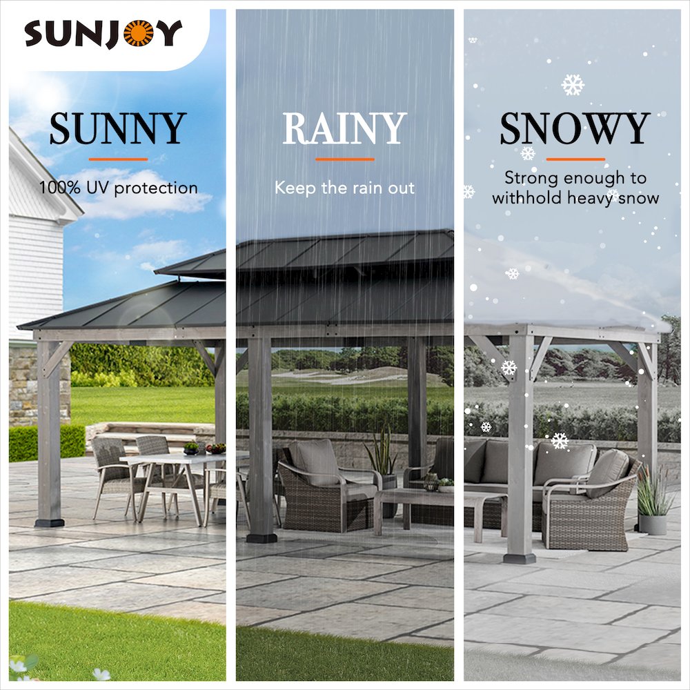 Wood Gazebo, Outdoor Patio Steel Hardtop Gazebo, Cedar Framed Wooden Gazebo
