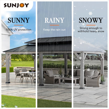 Wood Gazebo, Outdoor Patio Steel Hardtop Gazebo, Cedar Framed Wooden Gazebo