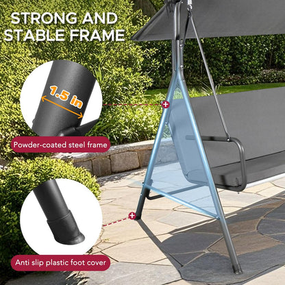 2-Seat Patio Metal Proch Swing With Adjustable Canopy