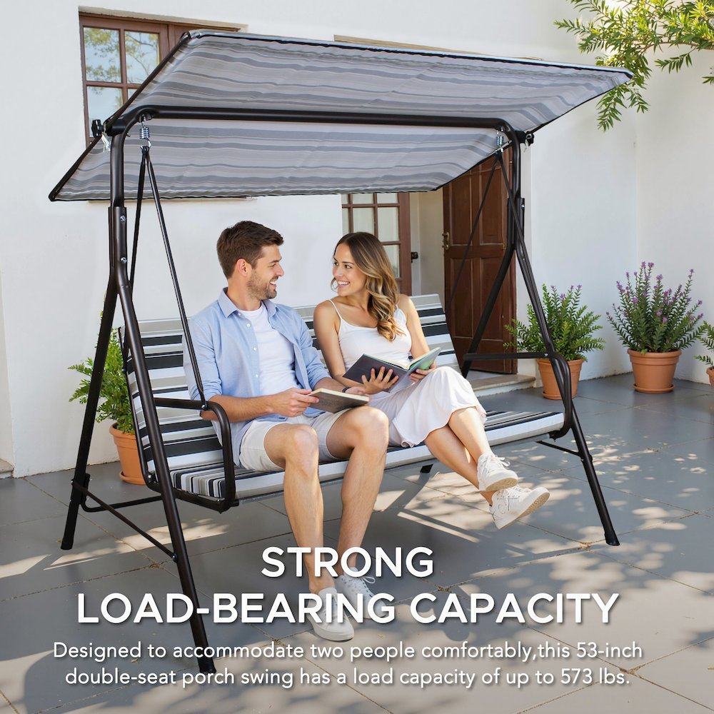 2-Seat Patio Metal Proch Swing With Adjustable Canopy