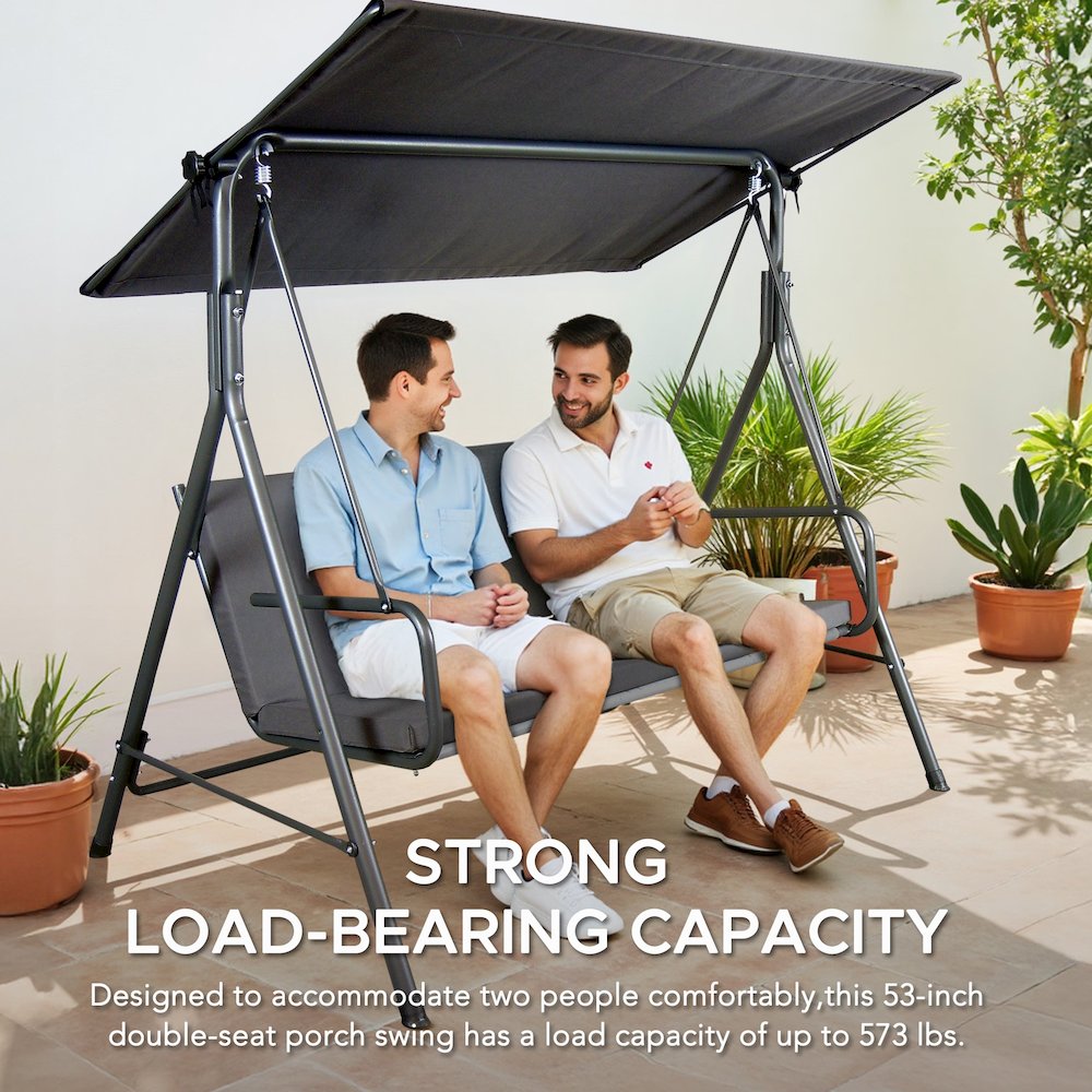 2-Seat Patio Metal Proch Swing With Adjustable Canopy
