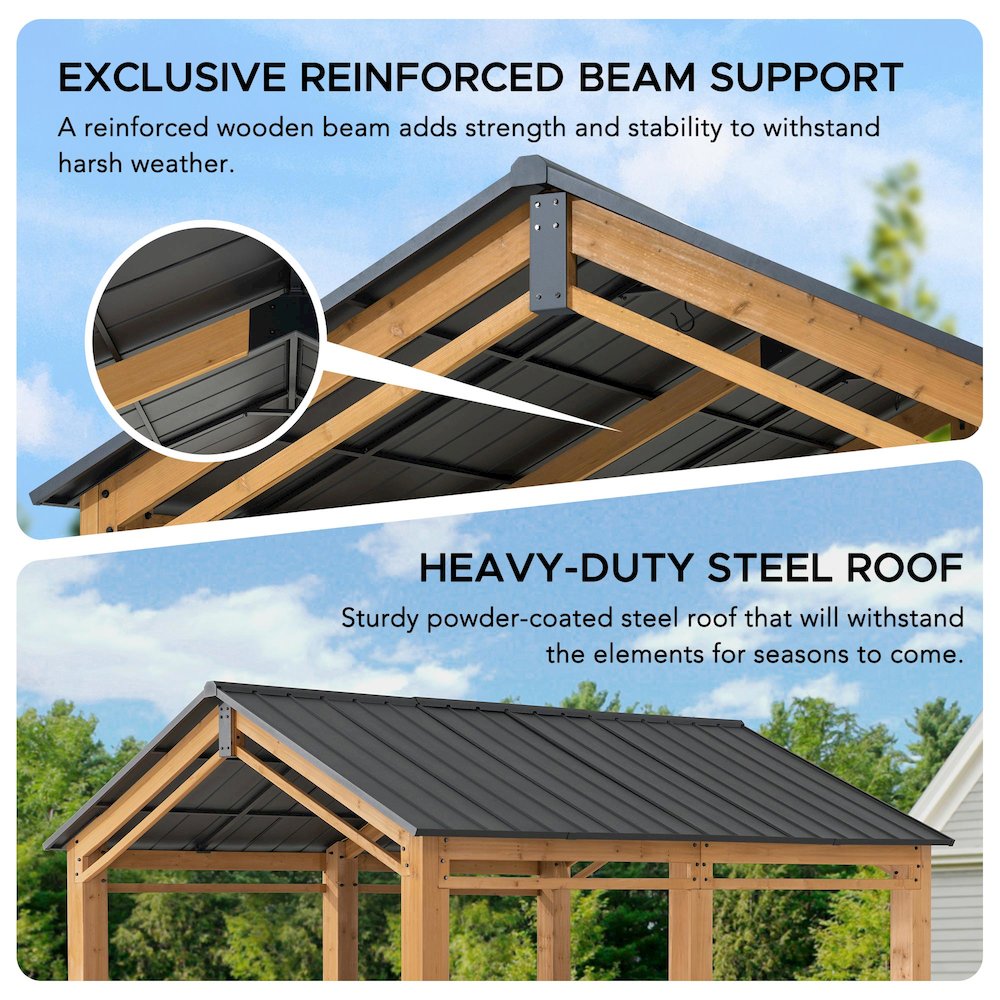 Outdoor Gazebo, Heavy Duty Garage Car Shelter with Powder-Coated Steel Roof