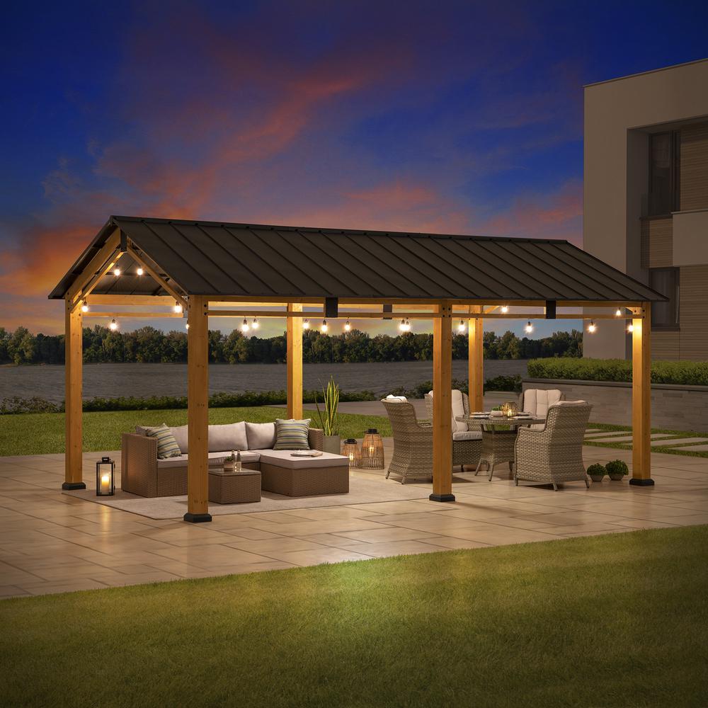 11 ft. x 20 ft. Cedar Wood Frame Carport Outdoor Patio Hardtop Gazebo