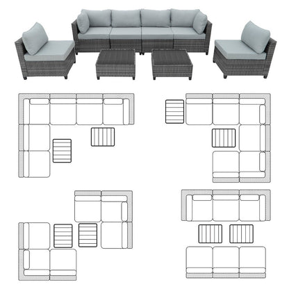 8 Piece Gray Outdoor Sectional Wicker Sofa Chairs and Tables