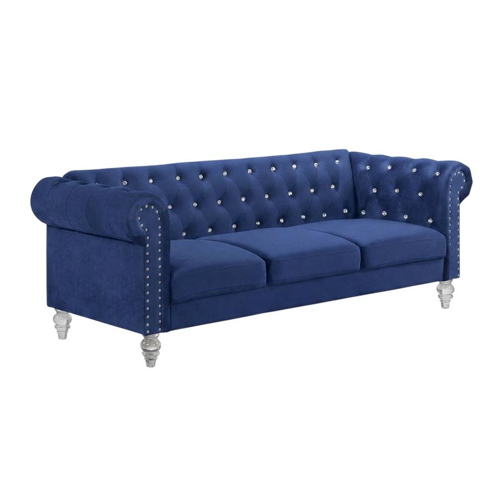 Emma 2-Piece Crystal Velvet Fabric Loveseat & Sofa Set in Royal Blue