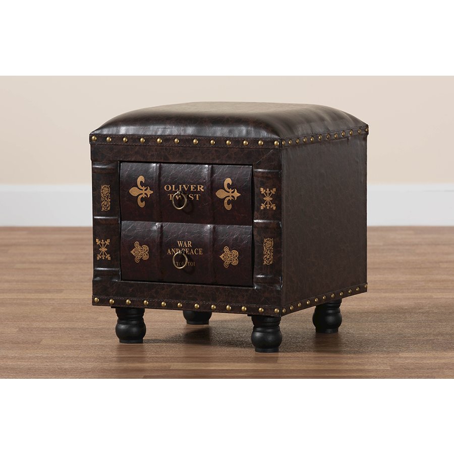 Leather Upholstered Wood Storage Ottoman