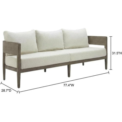 Beige Outdoor Sofa, 3-Seat Patio Couch With Aluminum Frame Design