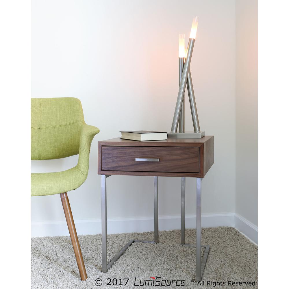 Roman Contemporary End Table in Walnut Wood and Stainless Steel