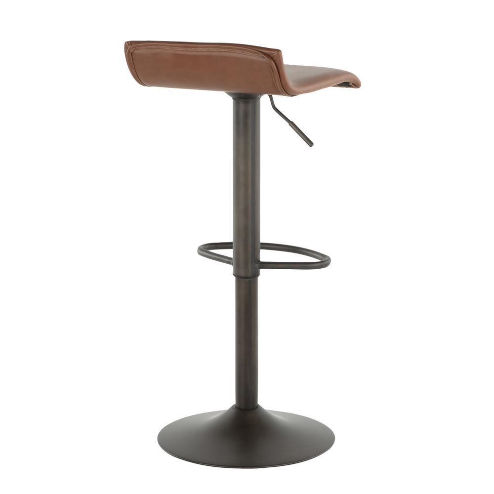 Ale Industrial Barstool in Antique Metal and Brown Faux Leather - Set of 2