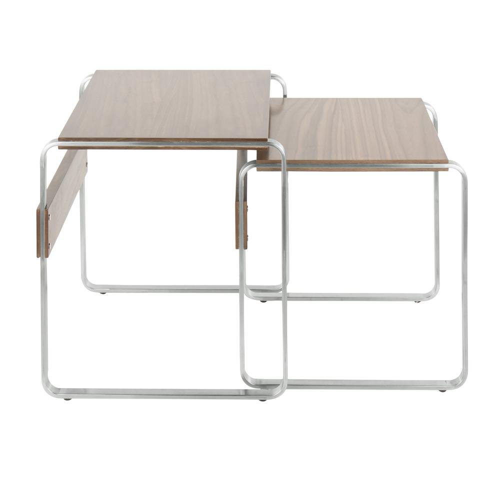 Stainless Steel, Walnut Tea Side Nesting Tables