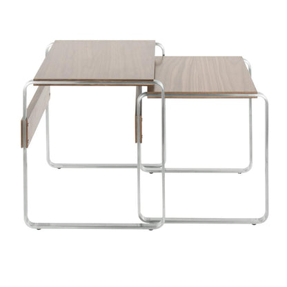 Stainless Steel, Walnut Tea Side Nesting Tables
