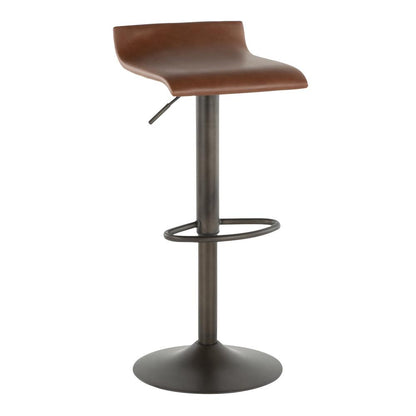 Ale Industrial Barstool in Antique Metal and Brown Faux Leather - Set of 2