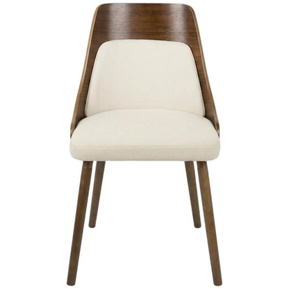Walnut and Cream Fabric Dining Chair with Mid-Century Modern Style