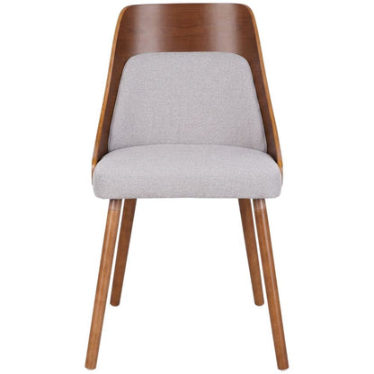 Walnut and Grey Fabric Dining Chair with Wooden Frame and Foam Padding