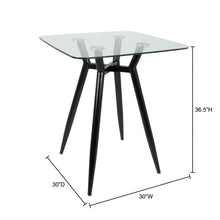 Square Modern Coffee Table with Black Metal Legs and Clear Glass Top