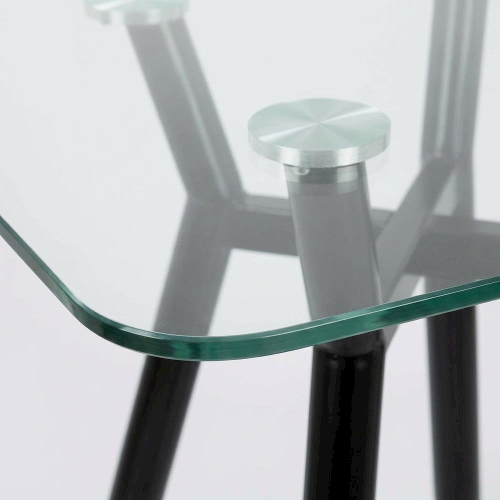 Square Modern Coffee Table with Black Metal Legs and Clear Glass Top