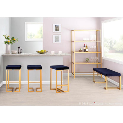 Gold, Blue Midas Counter Stool - Set of 2