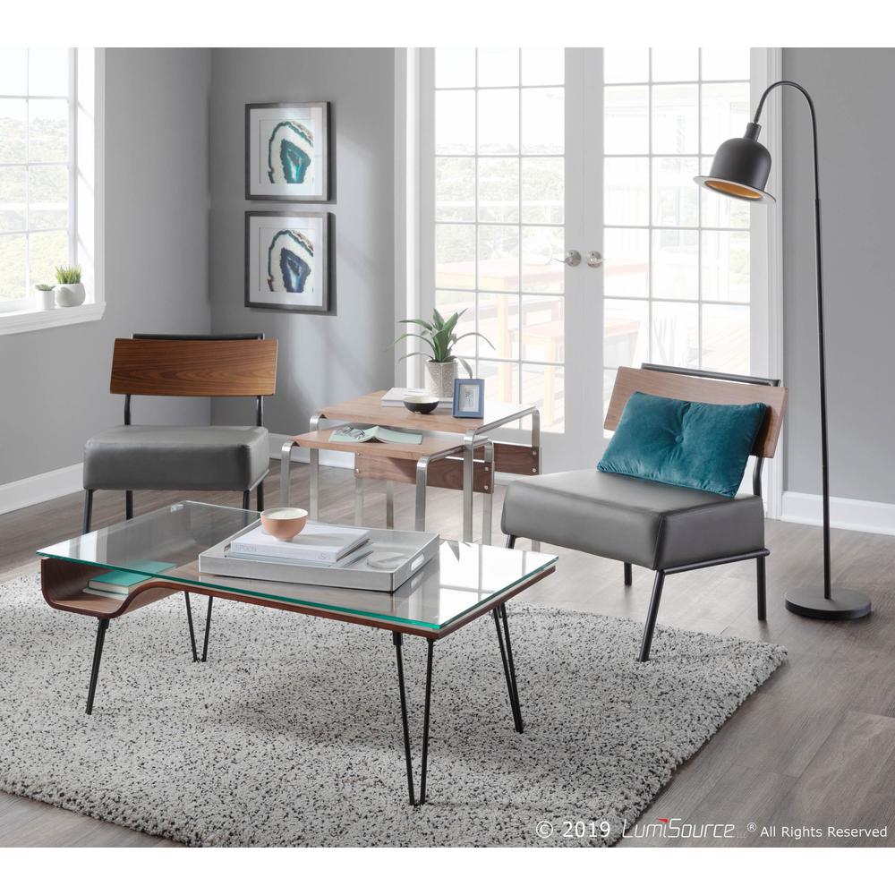 Black Metal, Walnut Wood, Grey PU Fiji Accent Chair