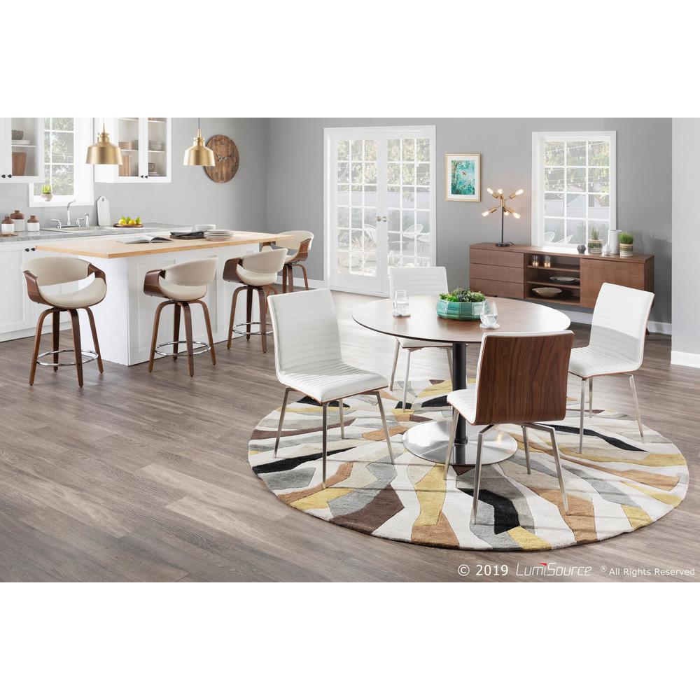 Walnut Wood, Cream Fabric, Chrome Curvini 24'' Counter Stool - Set of 2