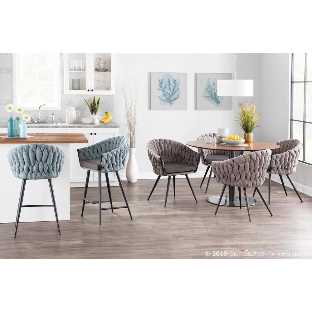 Black Metal, Grey PU, Blue Fabric Braided Matisse Counter Stool