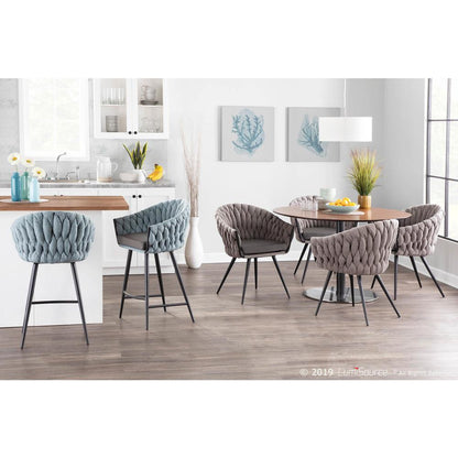 Black Metal, Grey PU, Blue Fabric Braided Matisse Counter Stool