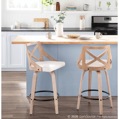 White Charlotte 26" Fixed Height Counter Stool - Set of 2