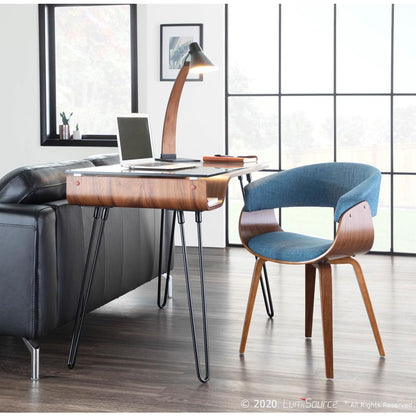 Walnut Wood, Blue Fabric Vintage Mod Chair