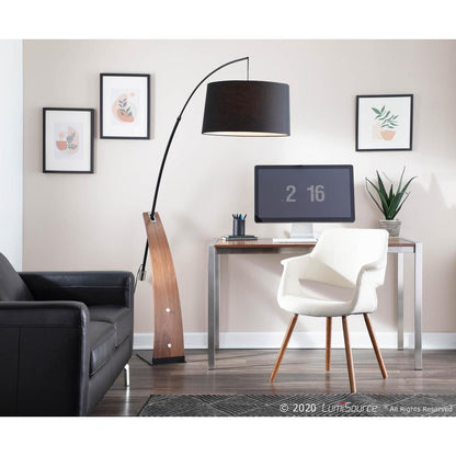Walnut Wood, Black Metal, Black Linen Robyn Floor Lamp