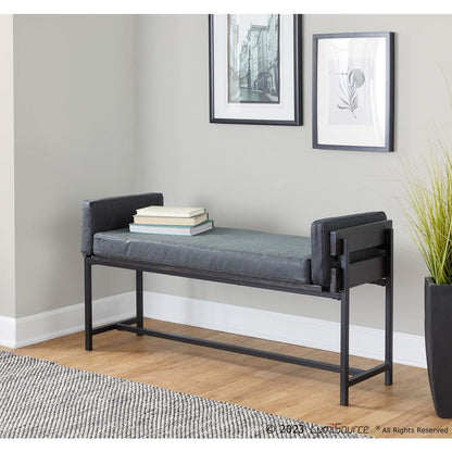 Black Metal, Grey Wood, Black PU Kari Bench
