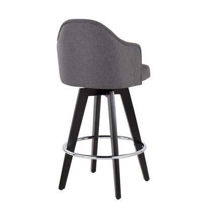 Black Wood, Chrome, Grey Fabric Ahoy 26" Counter Stool - Set of 2