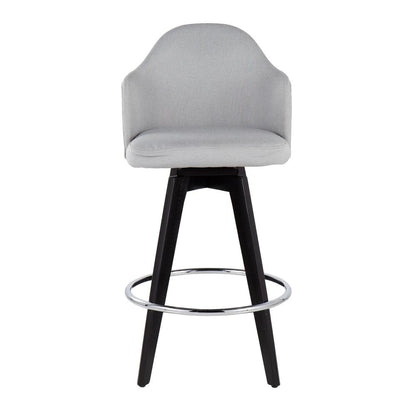 Black Wood, Chrome, Light Grey Fabric Ahoy 26" Counter Stool - Set of 2